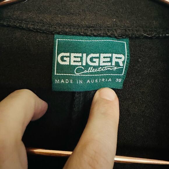 Geiger Collections Dark Brown Pure Wool Button Up Jacket Collared Blazer Size 36 - Picture 9 of 10